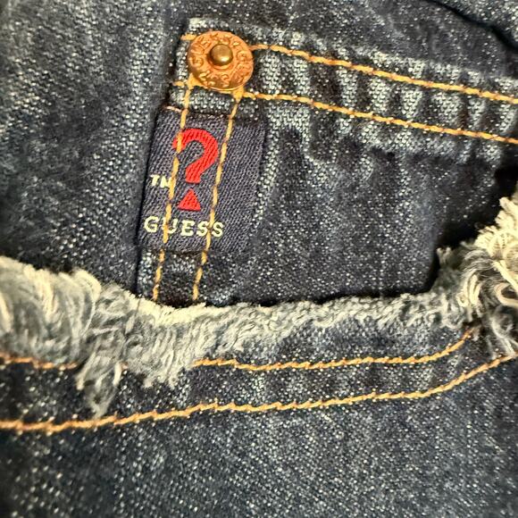 Y2K Vintage GUESS JEANS | Raw Edge Low Rise Knee Length Denim Jean Skirt | 30 - Picture 3 of 6
